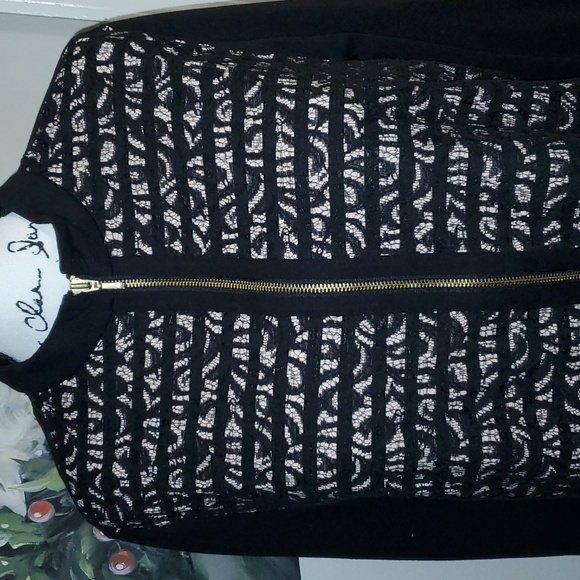 CHICOS ZENERGY COLLECTION Knit Black Lace Black/Cream Stripe JACKET Sz 3 XL 16 - Picture 5 of 13